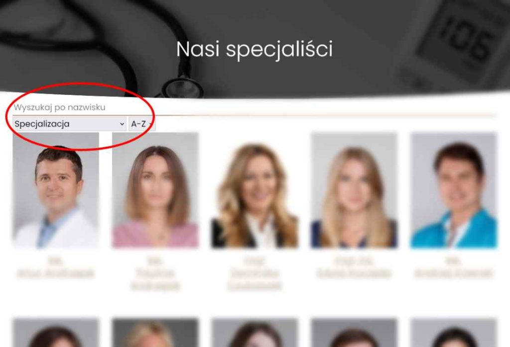 filtrowanie na stronie specjalistów